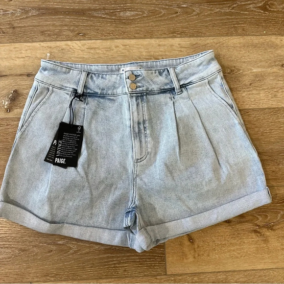 Paige Beth Short Sherry Women’s High Waisted Light Wash Pleated Denim Sz 31 NWT - Picture 2 of 7